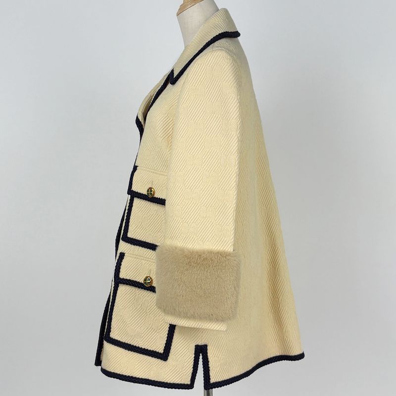 Gucci GG Pattern Jacket Faux Fur Clover Button Jackets Hair