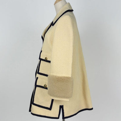 Gucci GG Pattern Jacket Faux Fur Clover Button Jackets Hair