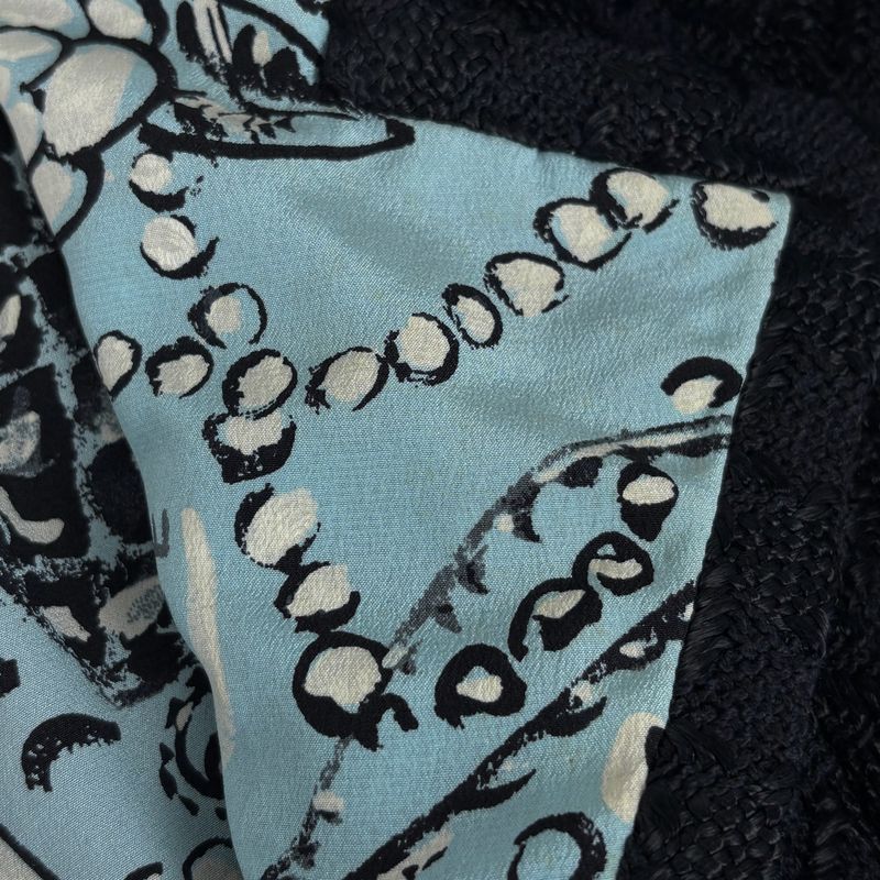 Chanel Tweed Set Camellia Pattern CC Logo Button Skirts Rayon Cotton Jacket Navy - Light Blue