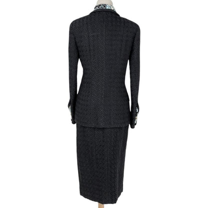 Chanel Tweed Set Camellia Pattern CC Logo Button Skirts Rayon Cotton Jacket Navy - Light Blue
