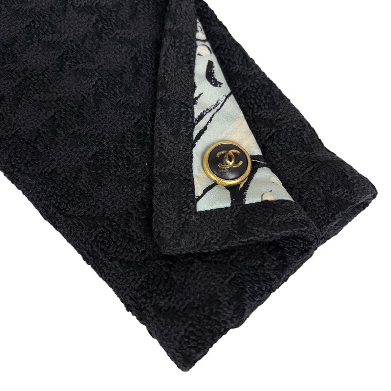 Chanel Tweed Set Camellia Pattern CC Logo Button Skirts Rayon Cotton Jacket Navy - Light Blue