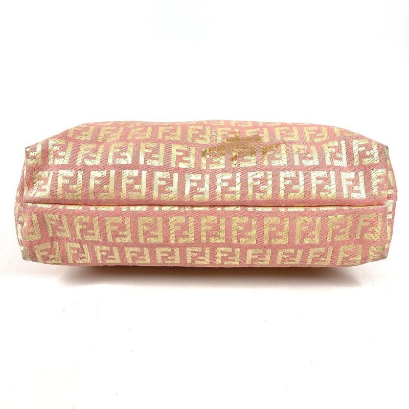 Fendi Shoulder Bag Zucchino Logo Leather Canvas Pink