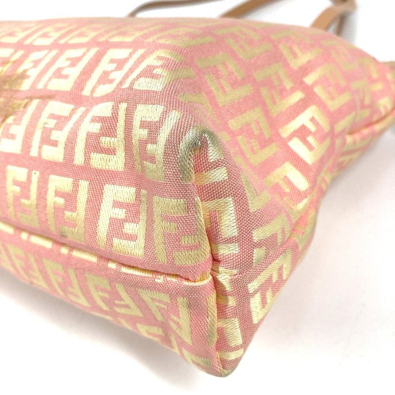 Fendi Shoulder Bag Zucchino Logo Leather Canvas Pink