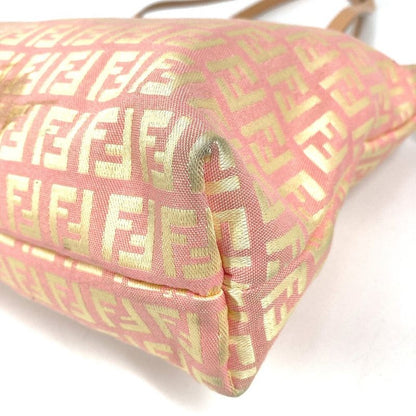 Fendi Shoulder Bag Zucchino Logo Leather Canvas Pink