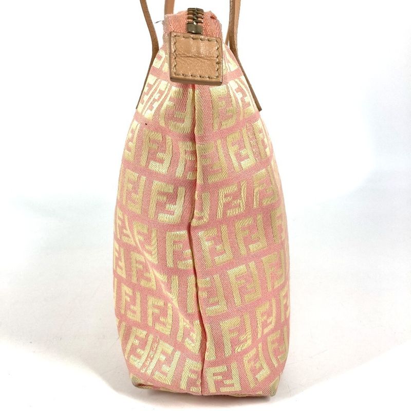 Fendi Shoulder Bag Zucchino Logo Leather Canvas Pink