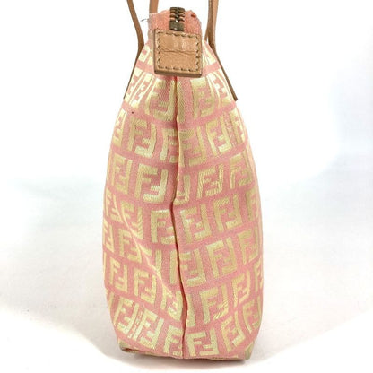 Fendi Shoulder Bag Zucchino Logo Leather Canvas Pink