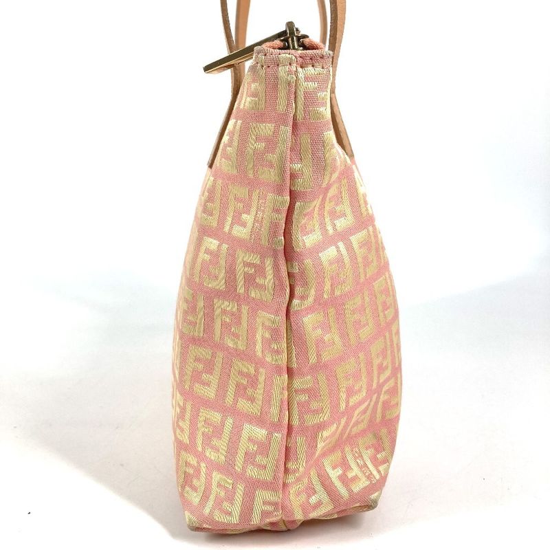 Fendi Shoulder Bag Zucchino Logo Leather Canvas Pink