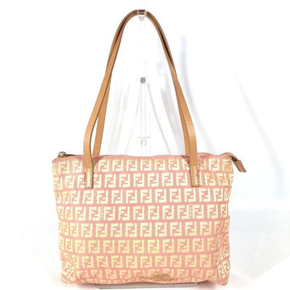 Fendi Shoulder Bag Zucchino Logo Leather Canvas Pink