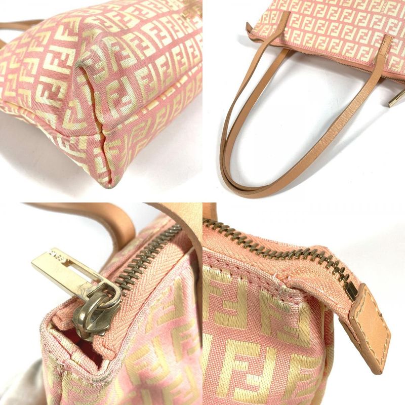 Fendi Shoulder Bag Zucchino Logo Leather Canvas Pink