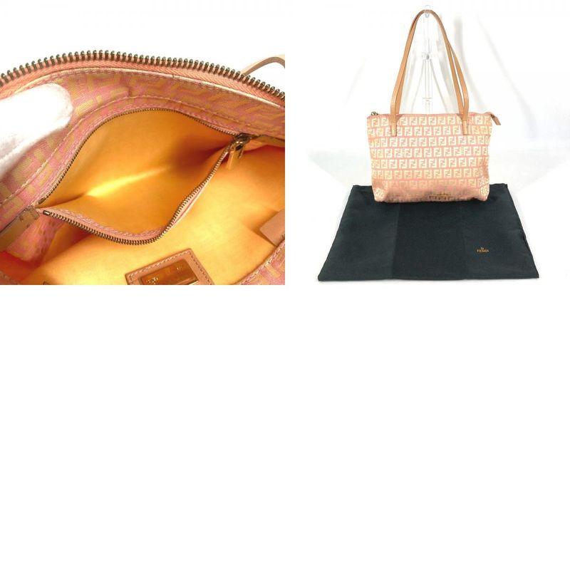 Fendi Shoulder Bag Zucchino Logo Leather Canvas Pink