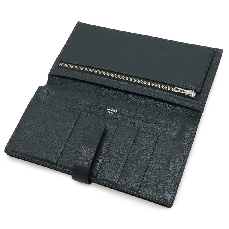 Hermes Bearn Souffle Bifold Wallet Chevre Leather Green