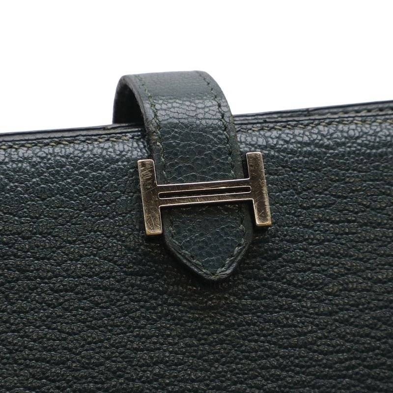 Hermes Bearn Souffle Bifold Wallet Chevre Leather Green