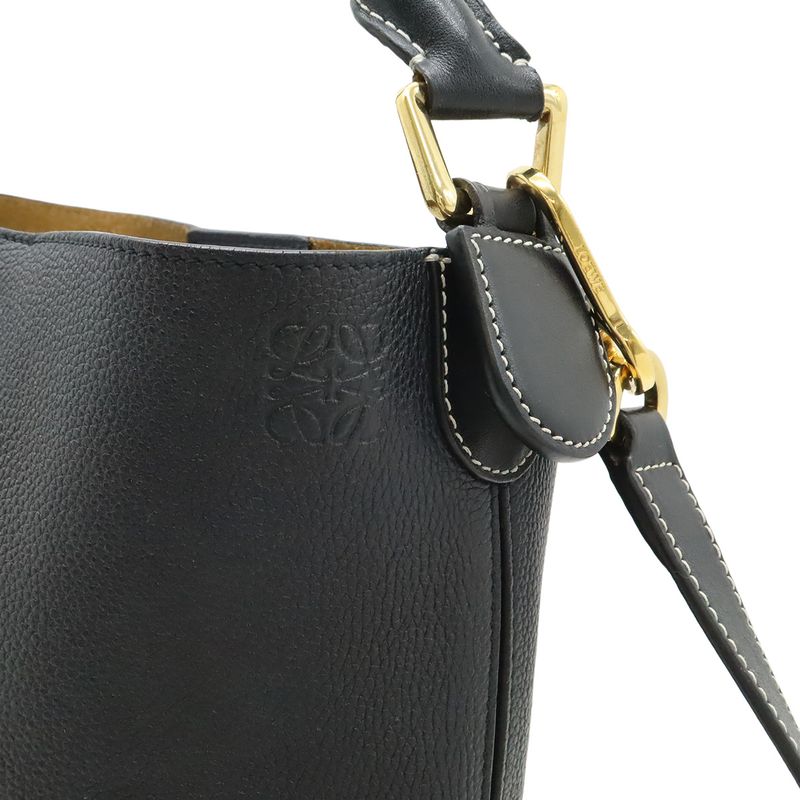 Loewe Anagram T Bucket Small 2-Way Shoulder Bag Leather Black Navy