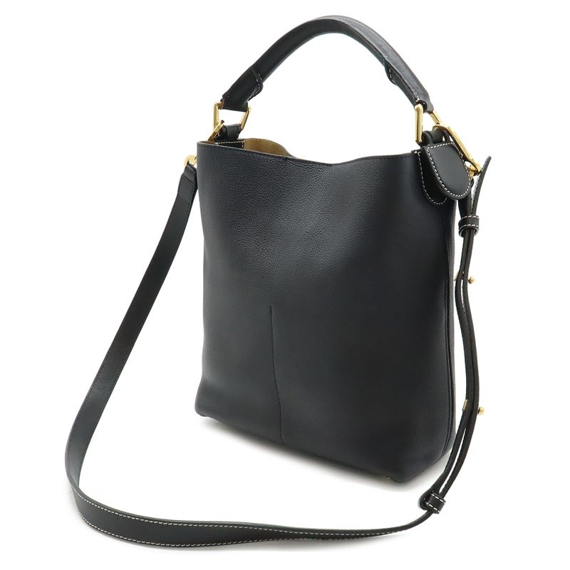 Loewe Anagram T Bucket Small 2-Way Shoulder Bag Leather Black Navy