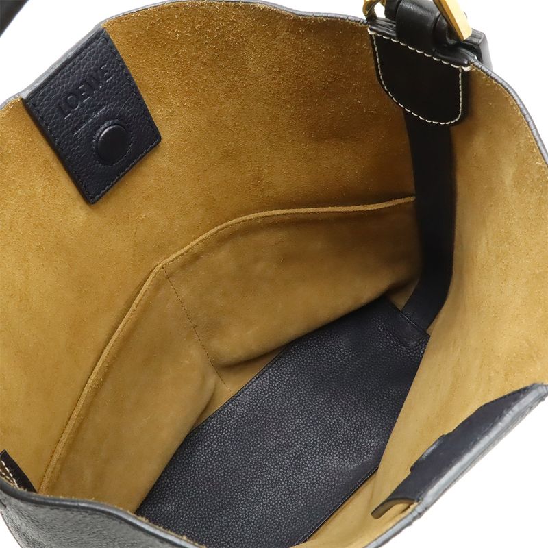 Loewe Anagram T Bucket Small 2-Way Shoulder Bag Leather Black Navy