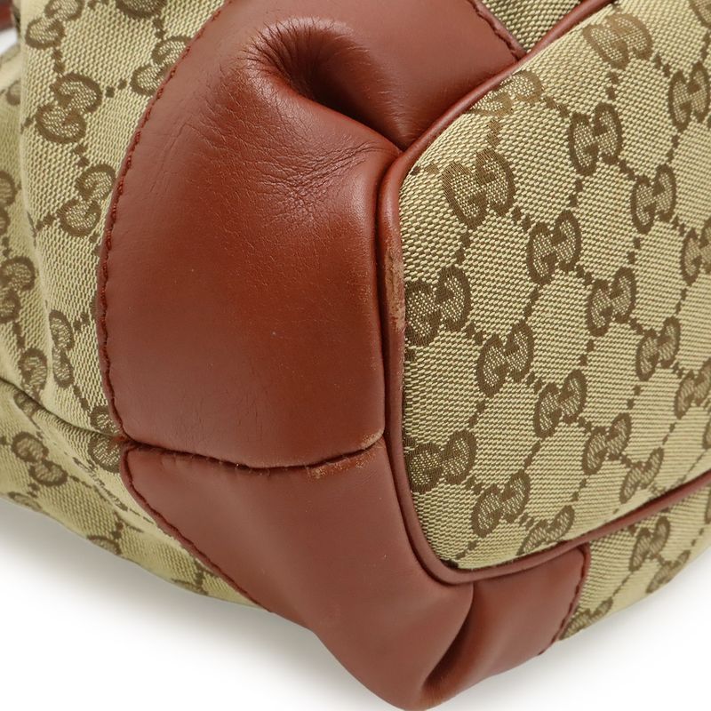 Gucci Ski GG Canvas Tote 2-Way Leather Khaki Beige Bridge Cles Red