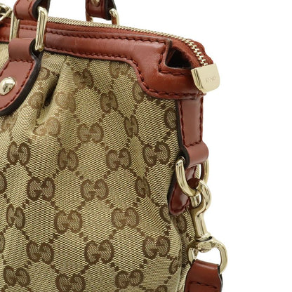 Gucci Ski GG Canvas Tote 2-Way Leather Khaki Beige Bridge Cles Red