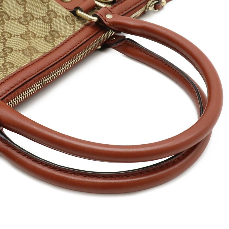 Gucci Ski GG Canvas Tote 2-Way Leather Khaki Beige Bridge Cles Red