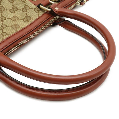 Gucci Ski GG Canvas Tote 2-Way Leather Khaki Beige Bridge Cles Red