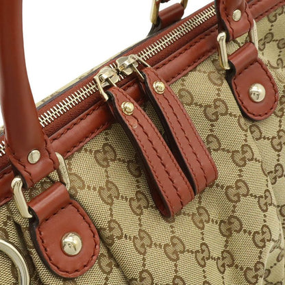 Gucci Ski GG Canvas Tote 2-Way Leather Khaki Beige Bridge Cles Red