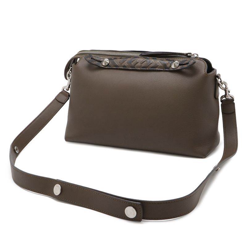 Fendi by the Way 2-Way Shoulder Bag Logo Handle Leather Brown