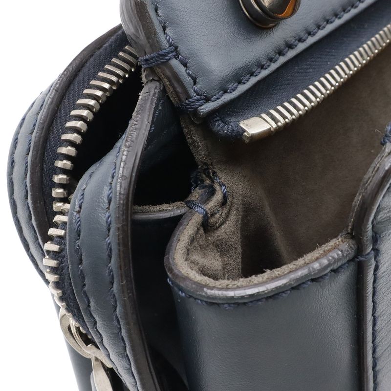 Fendi Com 2-Way Shoulder Bag Leather Navy Blue