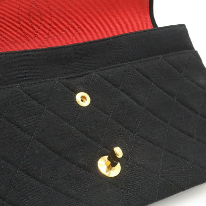 Chanel Quilted CC Logo Chain Shoulder Bag Cotton Jersey Leather Black Gold