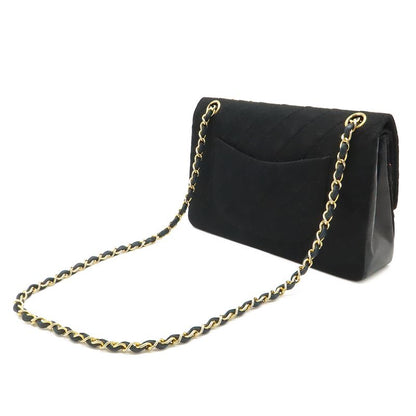 Chanel Quilted CC Logo Chain Shoulder Bag Cotton Jersey Leather Black Gold