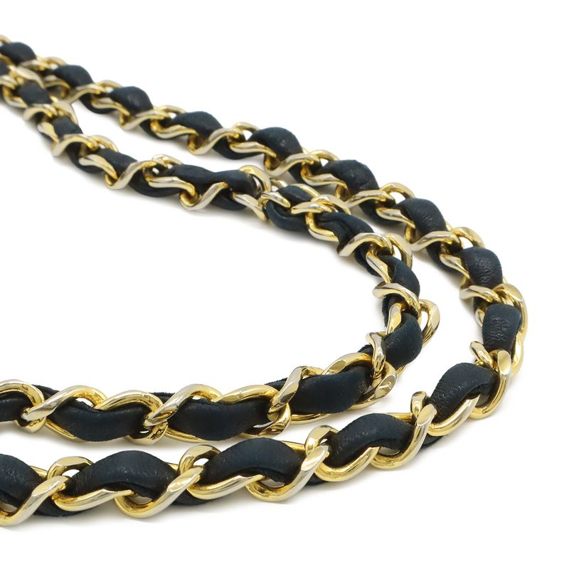Chanel Quilted CC Logo Chain Shoulder Bag Cotton Jersey Leather Black Gold