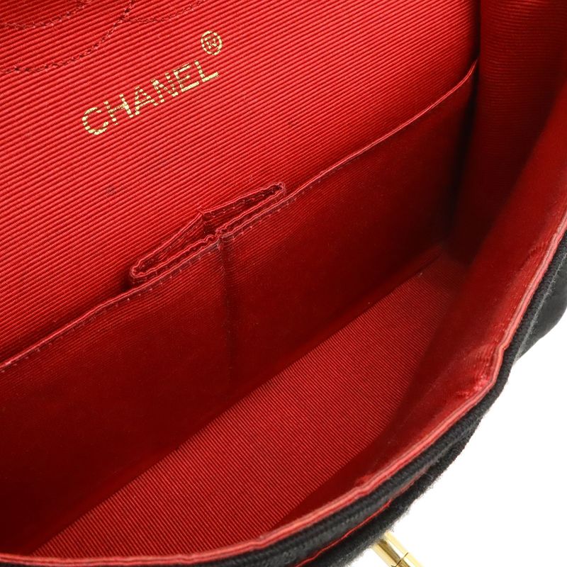 Chanel Quilted CC Logo Chain Shoulder Bag Cotton Jersey Leather Black Gold