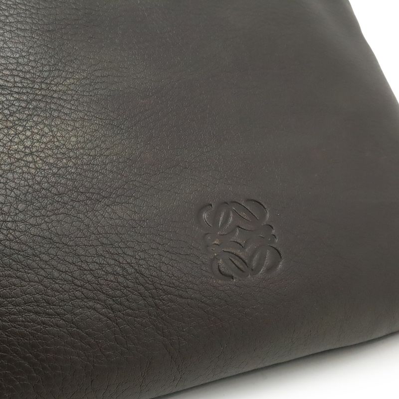 Loewe Anagram Shoulder Bag Crossbody Depth Leather Dark Brown Black Silver