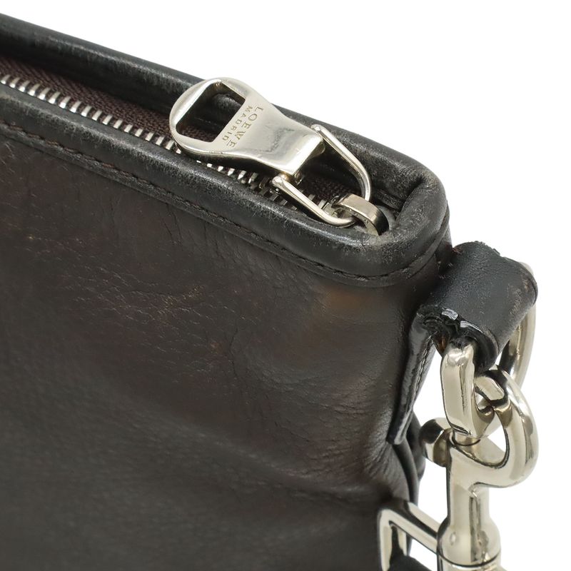 Loewe Anagram Shoulder Bag Crossbody Depth Leather Dark Brown Black Silver