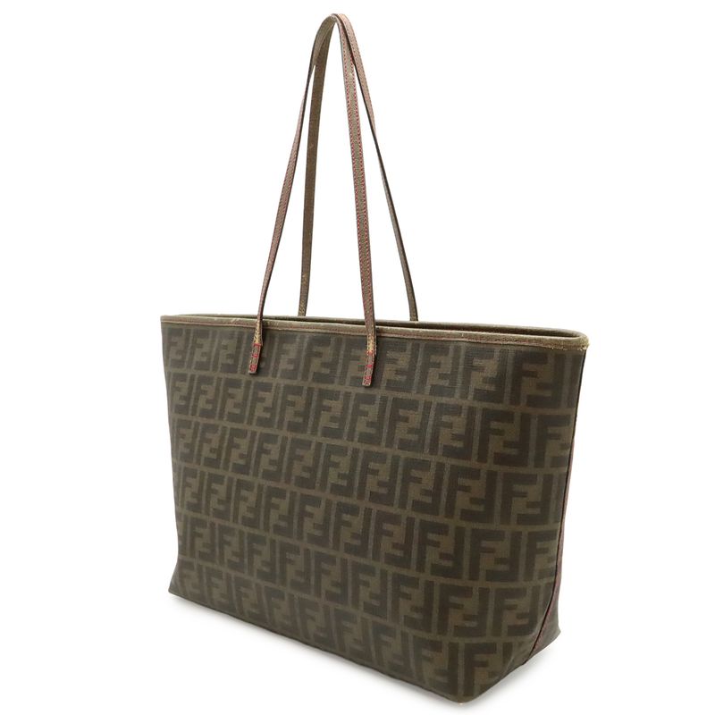Fendi Zucca Pattern Tote Shoulder Khaki Brown Dark Fuchsia