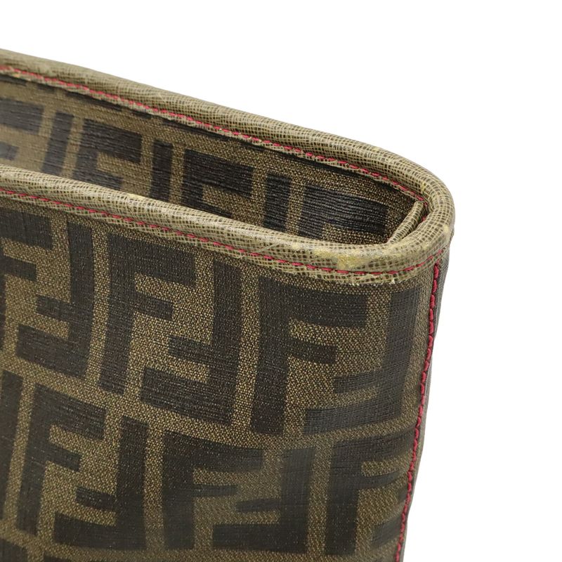 Fendi Zucca Pattern Tote Shoulder Khaki Brown Dark Fuchsia