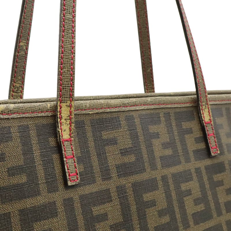 Fendi Zucca Pattern Tote Shoulder Khaki Brown Dark Fuchsia