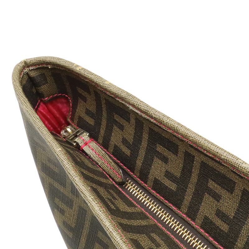 Fendi Zucca Pattern Tote Shoulder Khaki Brown Dark Fuchsia