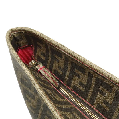 Fendi Zucca Pattern Tote Shoulder Khaki Brown Dark Fuchsia