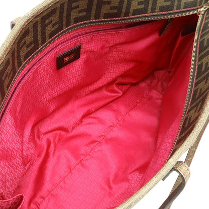 Fendi Zucca Pattern Tote Shoulder Khaki Brown Dark Fuchsia