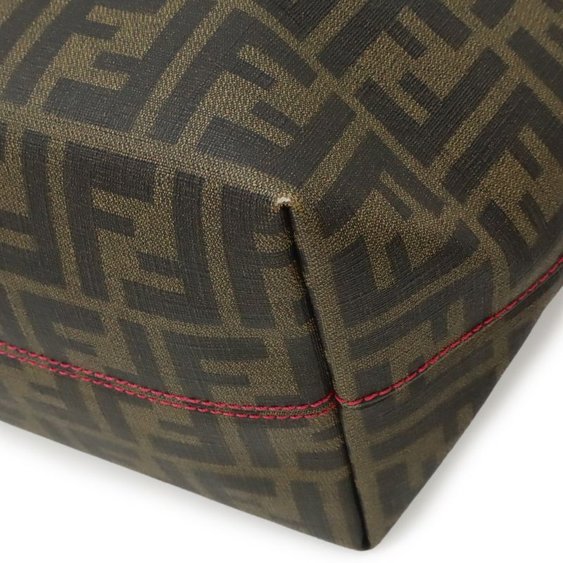 Fendi Zucca Pattern Tote Shoulder Khaki Brown Dark Fuchsia