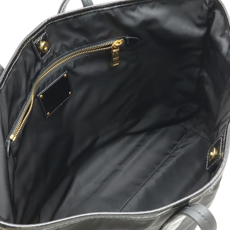 Prada Logo Tote Large Shoulder Bag Nylon Enamel Patent Nero