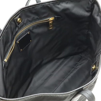 Prada Logo Tote Large Shoulder Bag Nylon Enamel Patent Nero