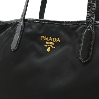 Prada Logo Tote Large Shoulder Bag Nylon Enamel Patent Nero