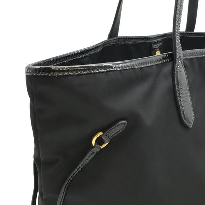 Prada Logo Tote Large Shoulder Bag Nylon Enamel Patent Nero