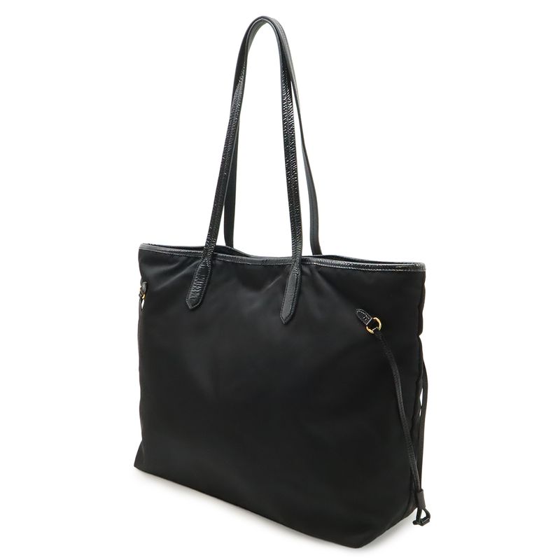Prada Logo Tote Large Shoulder Bag Nylon Enamel Patent Nero
