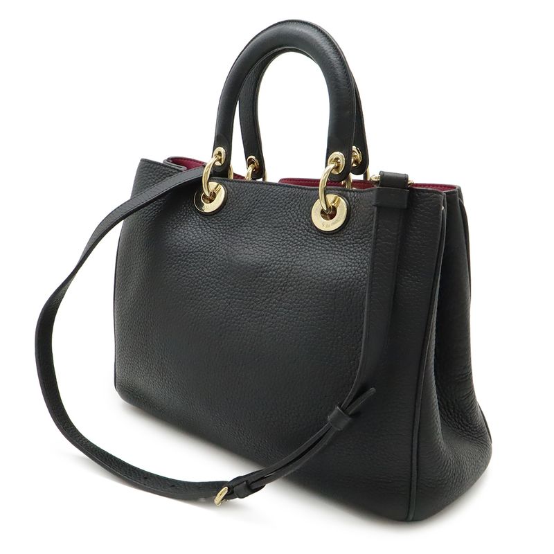 Dior Diorissimo 2-Way Shoulder Bag Crossbody Leather Black Gold