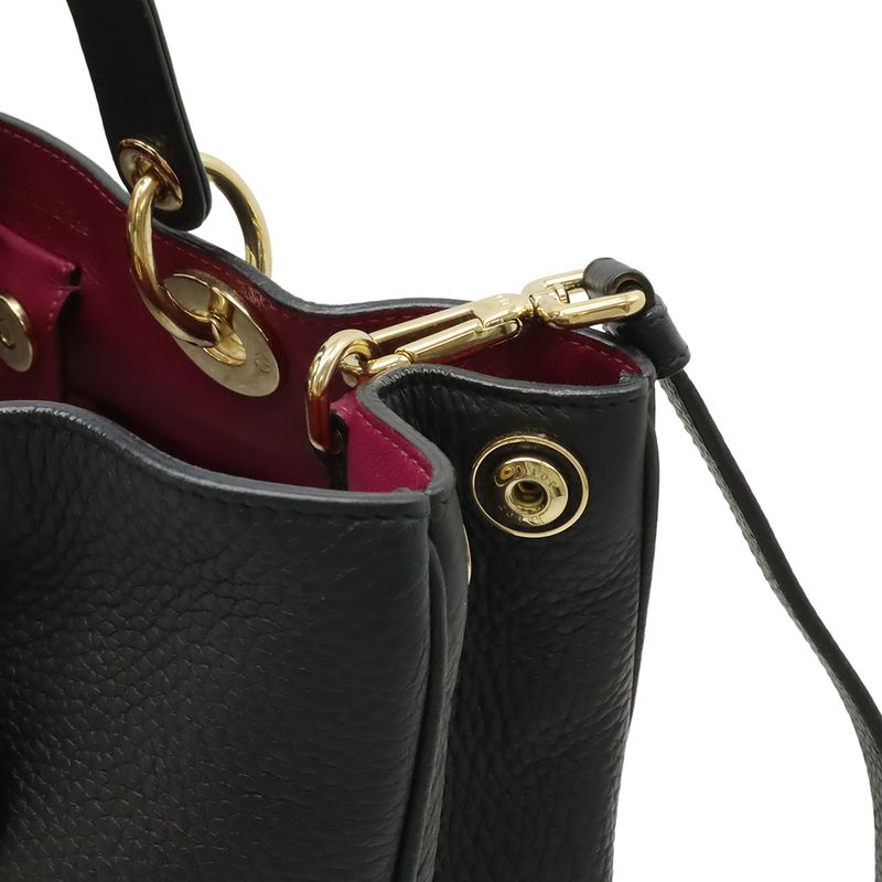 Dior Diorissimo 2-Way Shoulder Bag Crossbody Leather Black Gold