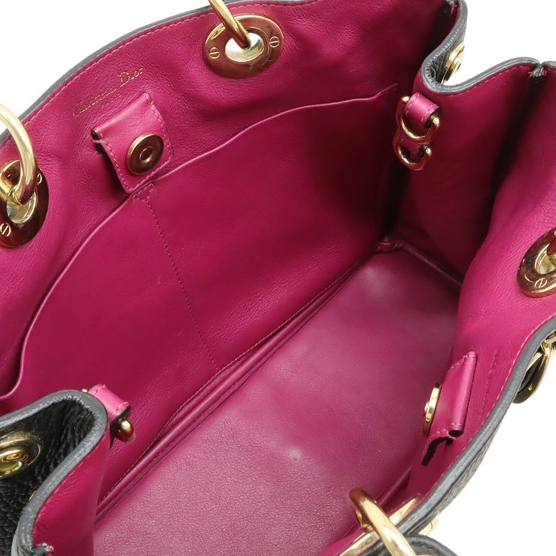 Dior Diorissimo 2-Way Shoulder Bag Crossbody Leather Black Gold