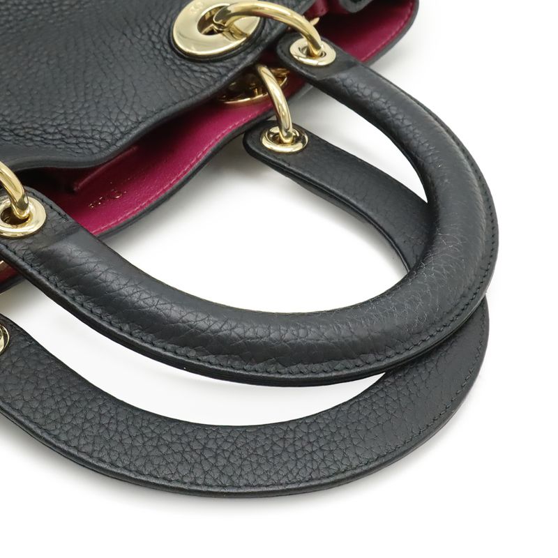 Dior Diorissimo 2-Way Shoulder Bag Crossbody Leather Black Gold
