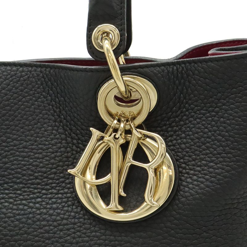 Dior Diorissimo 2-Way Shoulder Bag Crossbody Leather Black Gold