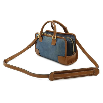 Loewe Amazona 23 Anagram Mini Boston 2-Way Shoulder Bag Denim Leather Blue Brown